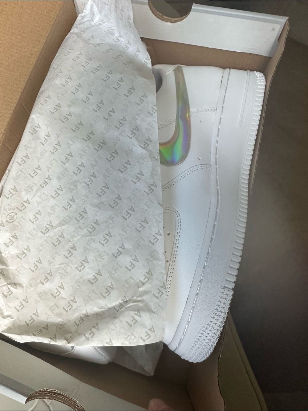 Nike Air Force 1 Low - White with Iridescent Swoosh - Picture 8 of 8